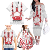Toitu Te Tiriti Waitangi Family Matching Off The Shoulder Long Sleeve Dress and Hawaiian Shirt White Wharenui House - Polynesian Pride