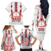 Toitu Te Tiriti Waitangi Family Matching Off The Shoulder Long Sleeve Dress and Hawaiian Shirt White Wharenui House - Polynesian Pride