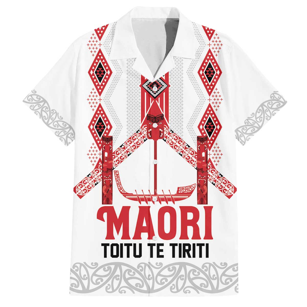 Toitu Te Tiriti Waitangi Family Matching Off The Shoulder Long Sleeve Dress and Hawaiian Shirt White Wharenui House - Polynesian Pride