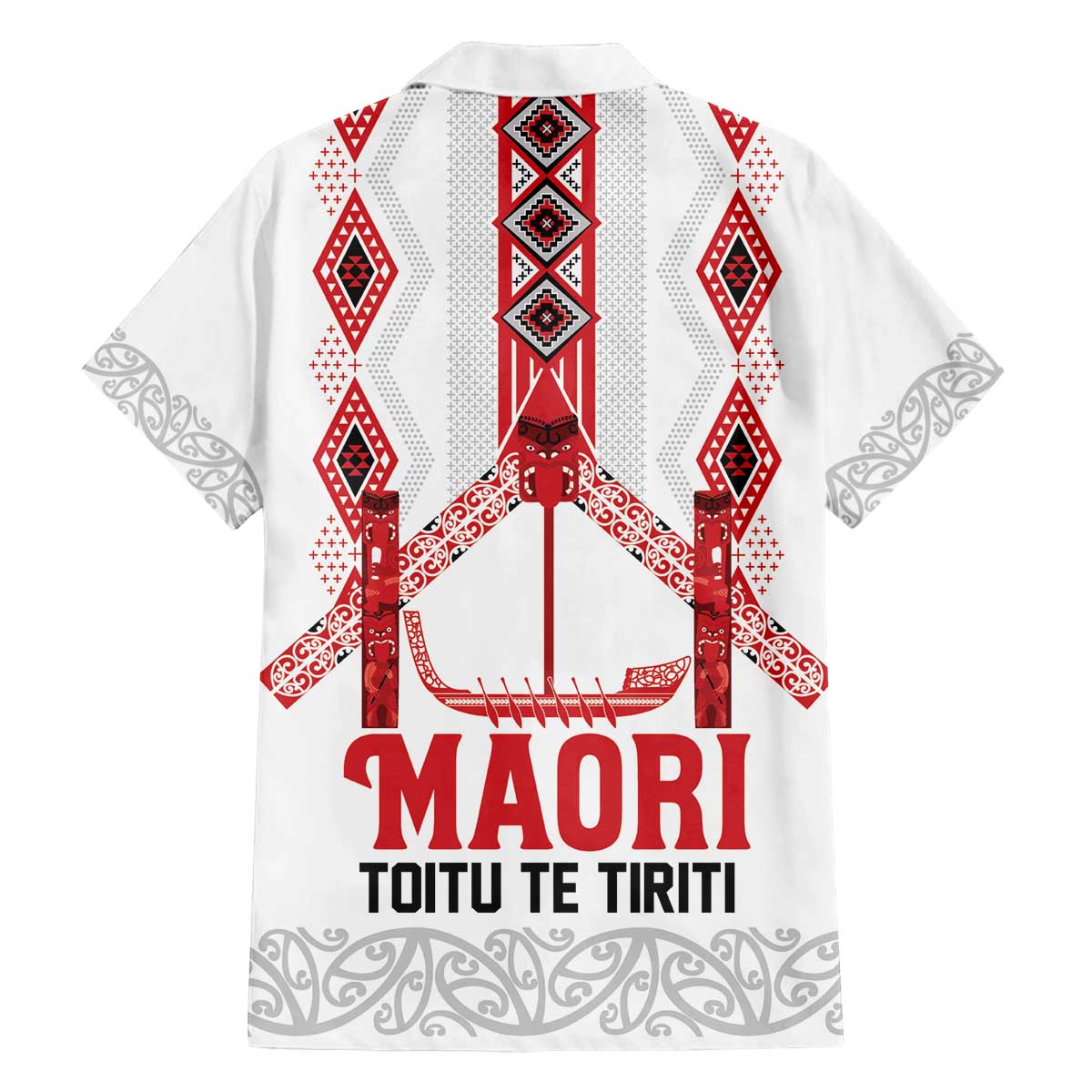 Toitu Te Tiriti Waitangi Family Matching Off The Shoulder Long Sleeve Dress and Hawaiian Shirt White Wharenui House - Polynesian Pride