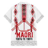 Toitu Te Tiriti Waitangi Family Matching Off The Shoulder Long Sleeve Dress and Hawaiian Shirt White Wharenui House - Polynesian Pride