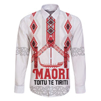 Toitu Te Tiriti Waitangi Family Matching Off The Shoulder Long Sleeve Dress and Hawaiian Shirt White Wharenui House - Polynesian Pride
