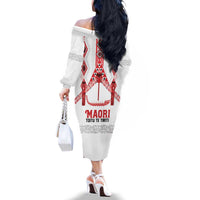 Toitu Te Tiriti Waitangi Family Matching Off The Shoulder Long Sleeve Dress and Hawaiian Shirt White Wharenui House - Polynesian Pride