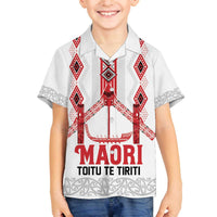 Toitu Te Tiriti Waitangi Family Matching Off The Shoulder Long Sleeve Dress and Hawaiian Shirt White Wharenui House - Polynesian Pride
