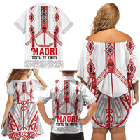 Toitu Te Tiriti Waitangi Family Matching Off Shoulder Short Dress and Hawaiian Shirt White Wharenui House - Polynesian Pride