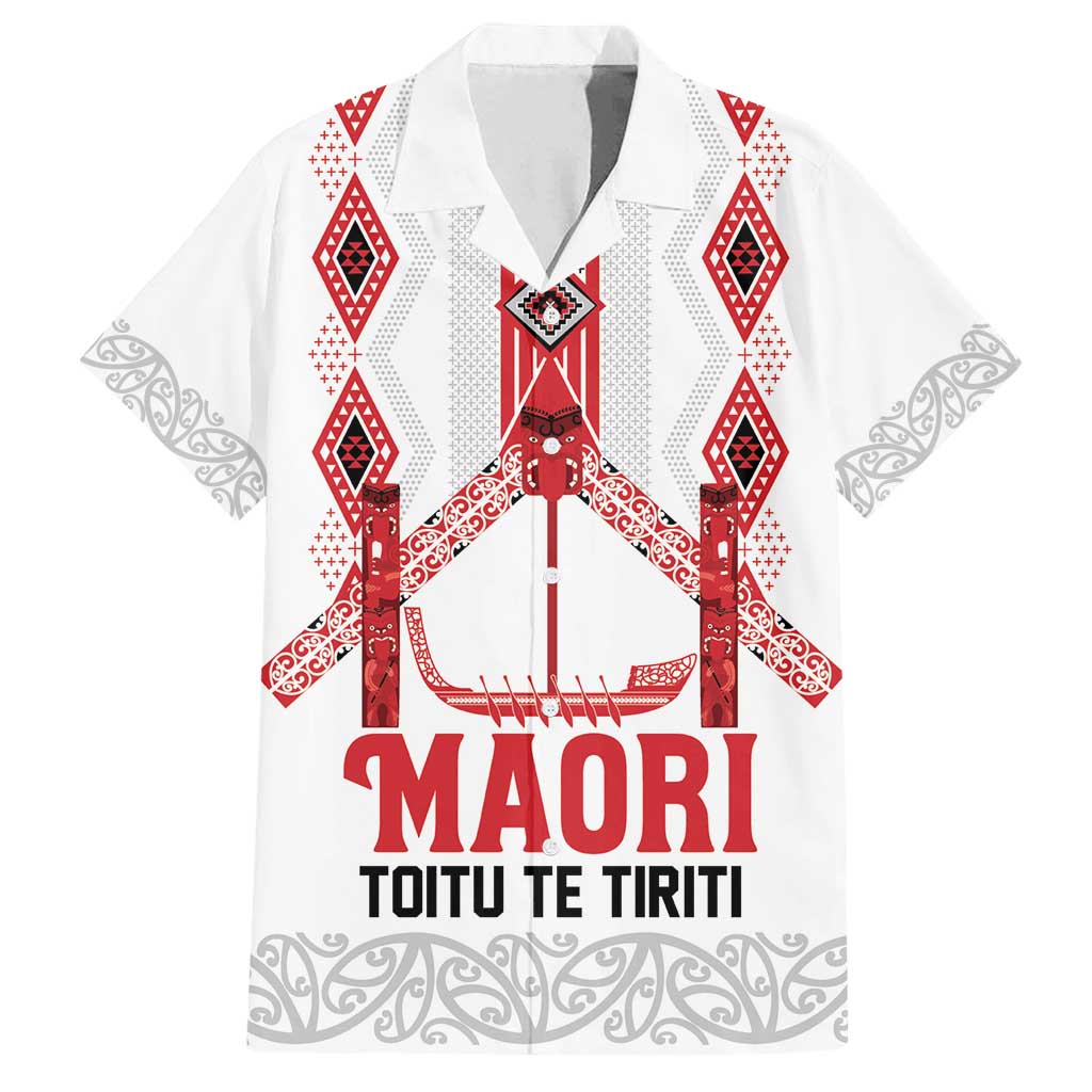 Toitu Te Tiriti Waitangi Family Matching Off Shoulder Short Dress and Hawaiian Shirt White Wharenui House - Polynesian Pride