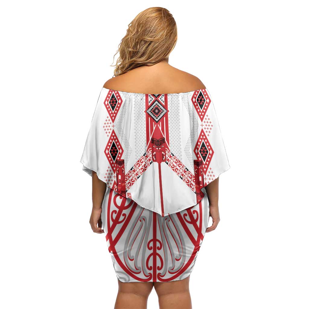 Toitu Te Tiriti Waitangi Family Matching Off Shoulder Short Dress and Hawaiian Shirt White Wharenui House - Polynesian Pride