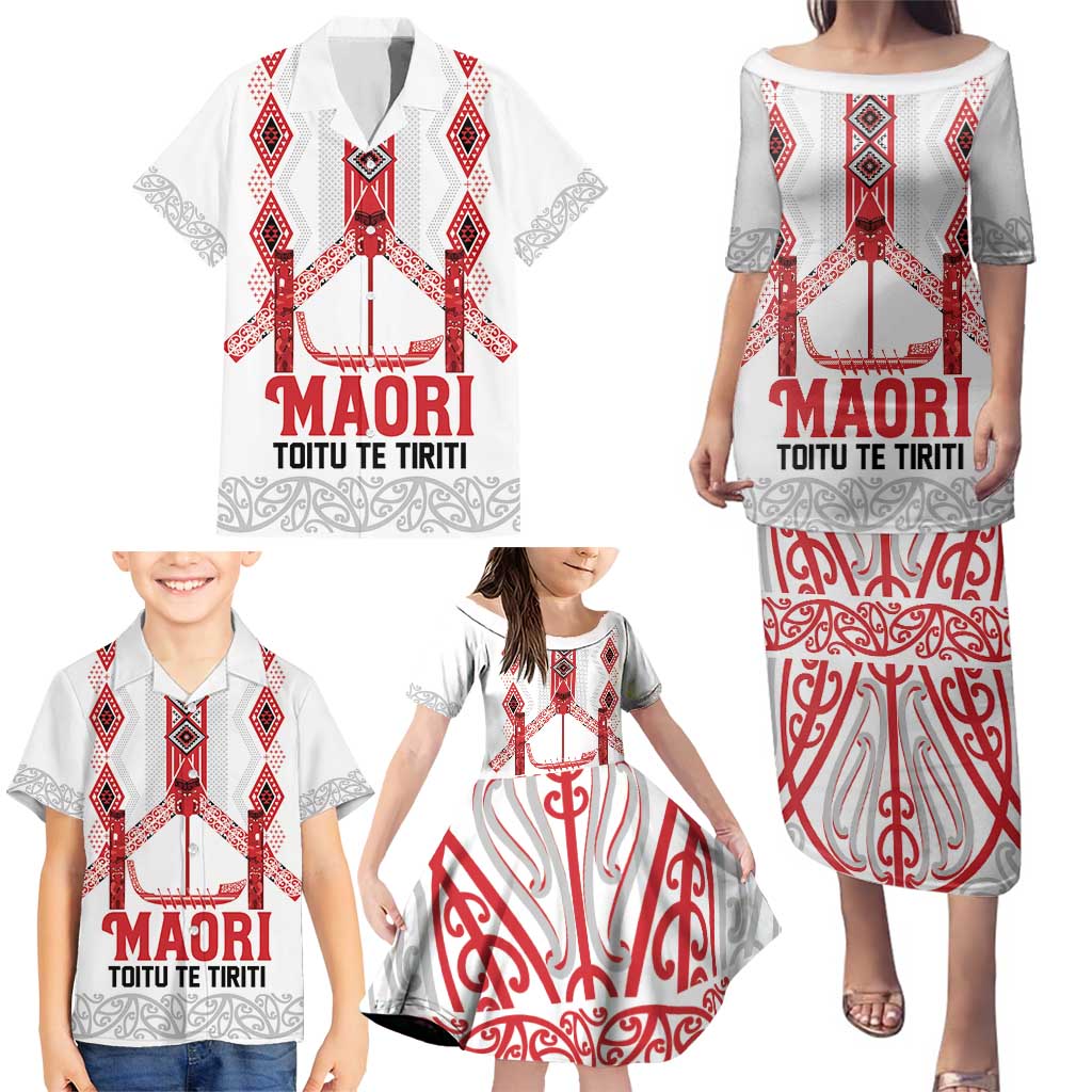 Toitu Te Tiriti Waitangi Family Matching Puletasi and Hawaiian Shirt White Wharenui House LT9 - Polynesian Pride