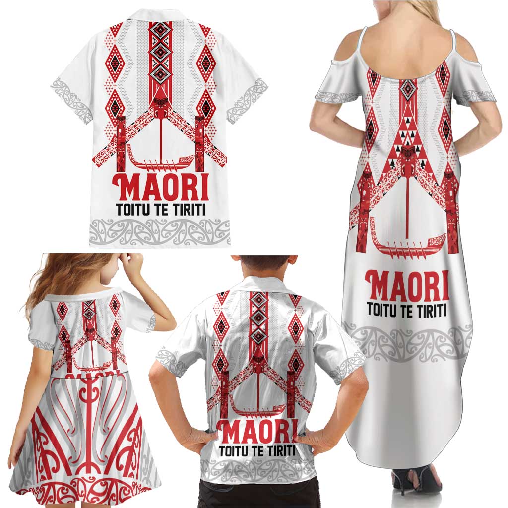 Toitu Te Tiriti Waitangi Family Matching Summer Maxi Dress and Hawaiian Shirt White Wharenui House - Polynesian Pride