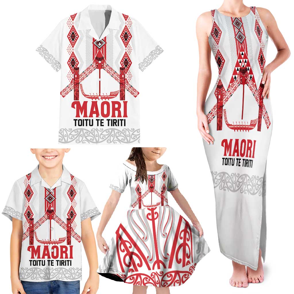 Toitu Te Tiriti Waitangi Family Matching Tank Maxi Dress and Hawaiian Shirt White Wharenui House LT9 - Polynesian Pride