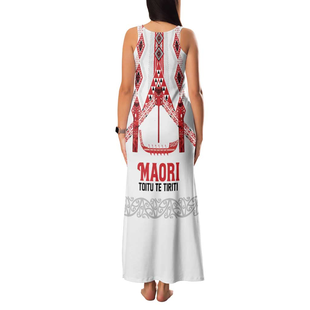 Toitu Te Tiriti Waitangi Family Matching Tank Maxi Dress and Hawaiian Shirt White Wharenui House - Polynesian Pride