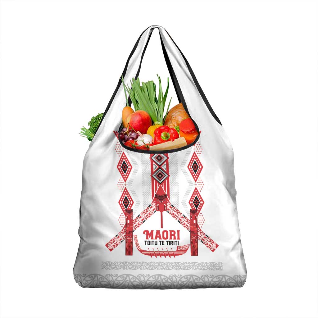 Toitu Te Tiriti Waitangi Grocery Bag White Wharenui House LT9 1-pack One Size white - Polynesian Pride