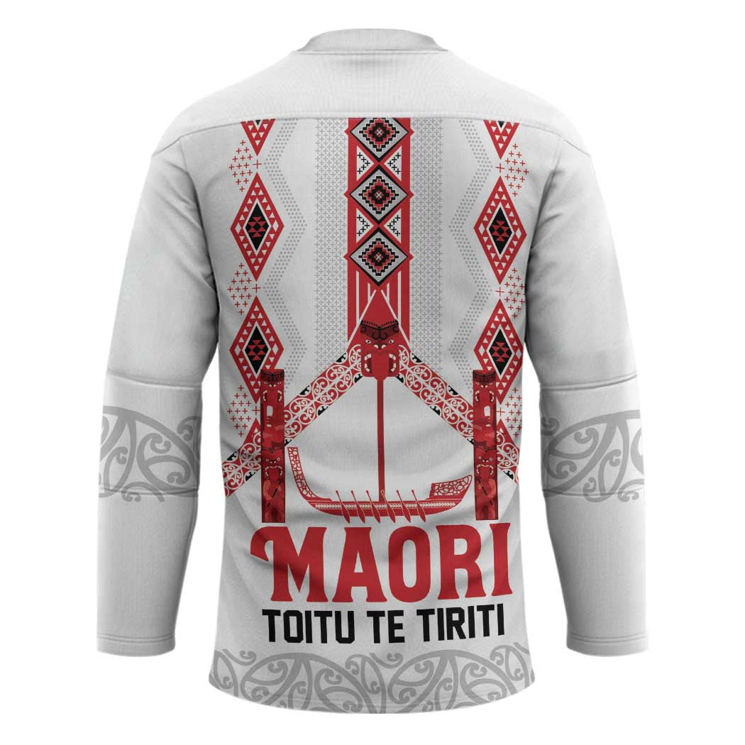Toitu Te Tiriti Waitangi Hockey Jersey White Wharenui House - Polynesian Pride
