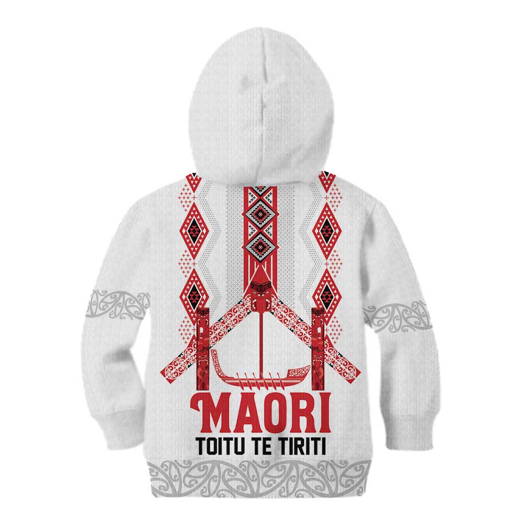 Toitu Te Tiriti Waitangi Kid Hoodie White Wharenui House - Polynesian Pride