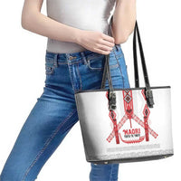Toitu Te Tiriti Waitangi Leather Tote Bag White Wharenui House - Polynesian Pride