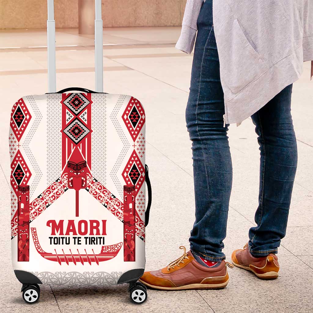Toitu Te Tiriti Waitangi Luggage Cover White Wharenui House LT9 white - Polynesian Pride