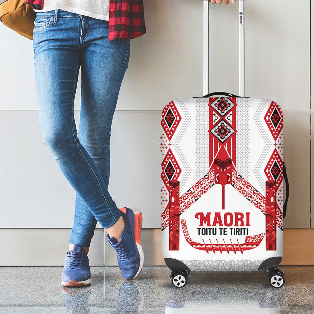 Toitu Te Tiriti Waitangi Luggage Cover White Wharenui House - Polynesian Pride