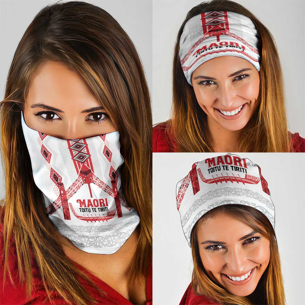 Toitu Te Tiriti Waitangi Neck Gaiter White Wharenui House - Polynesian Pride