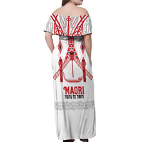 Toitu Te Tiriti Waitangi Off Shoulder Maxi Dress White Wharenui House LT9 - Polynesian Pride