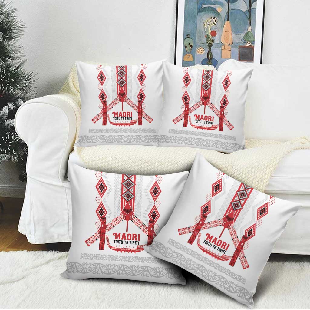Toitu Te Tiriti Waitangi Pillow Cover White Wharenui House - Polynesian Pride