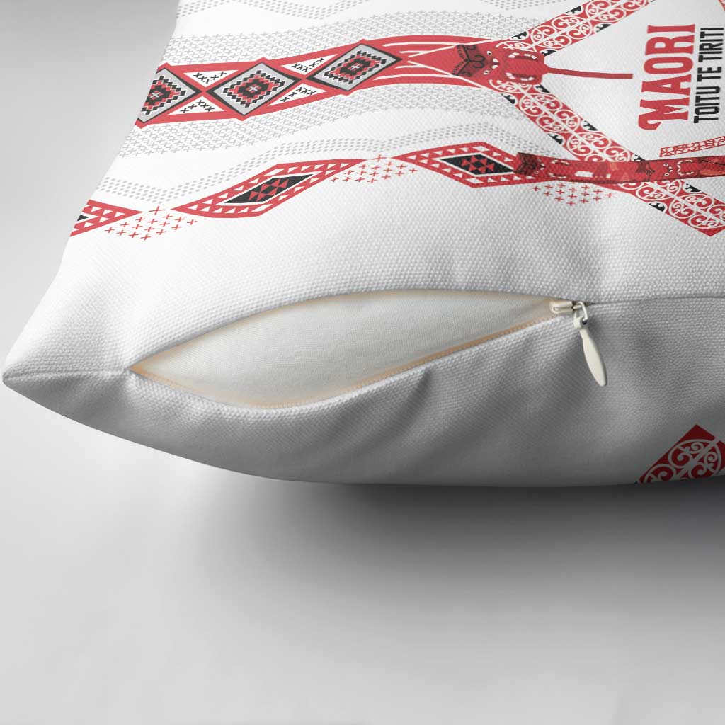 Toitu Te Tiriti Waitangi Pillow Cover White Wharenui House - Polynesian Pride