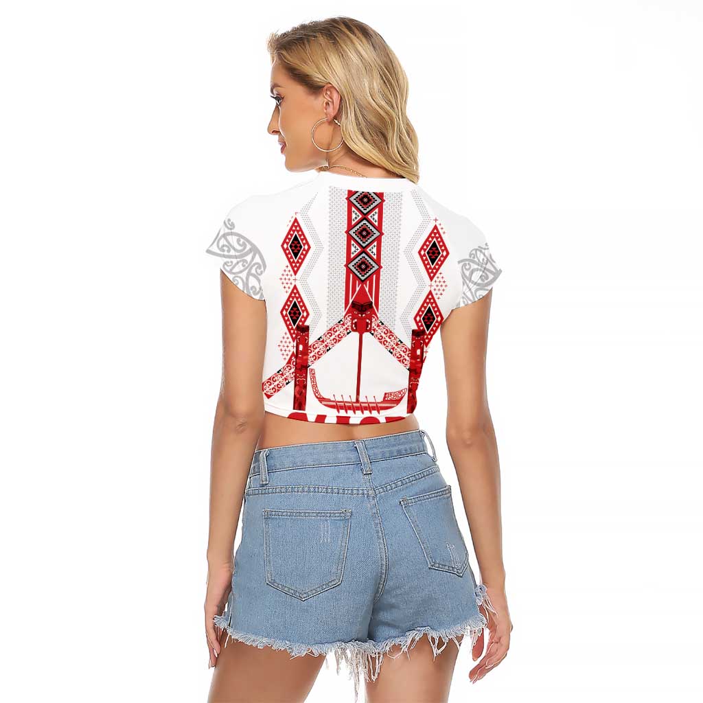 Toitu Te Tiriti Waitangi Raglan Cropped T Shirt White Wharenui House LT9 - Polynesian Pride