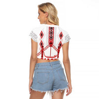 Toitu Te Tiriti Waitangi Raglan Cropped T Shirt White Wharenui House LT9 - Polynesian Pride