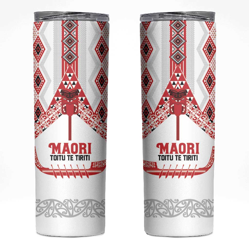 Toitu Te Tiriti Waitangi Skinny Tumbler White Wharenui House - Polynesian Pride