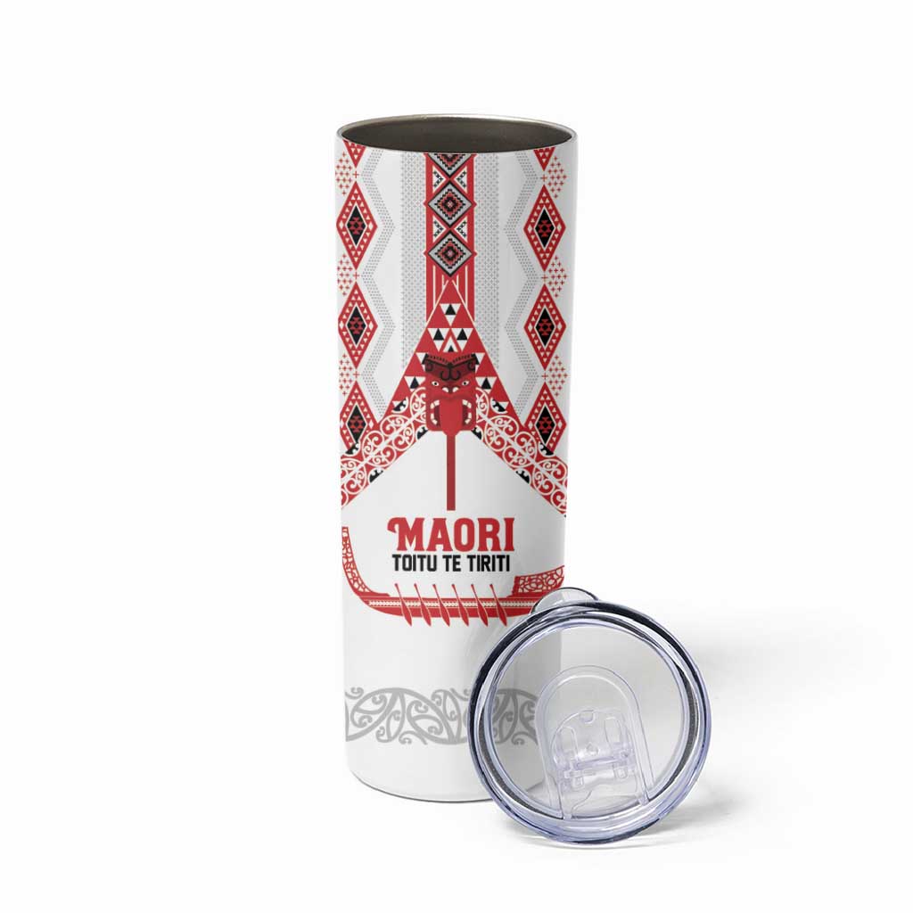 Toitu Te Tiriti Waitangi Skinny Tumbler White Wharenui House - Polynesian Pride
