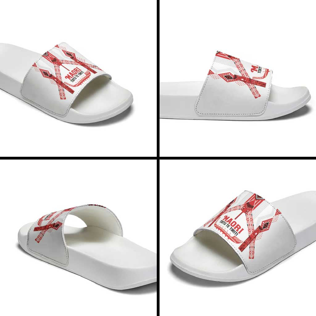 Toitu Te Tiriti Waitangi Slide Sandals White Wharenui House - Polynesian Pride