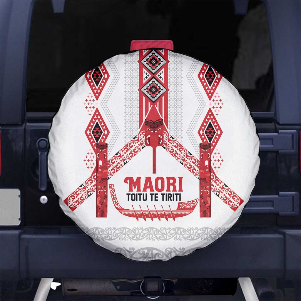 Toitu Te Tiriti Waitangi Spare Tire Cover White Wharenui House LT9 No hole white - Polynesian Pride