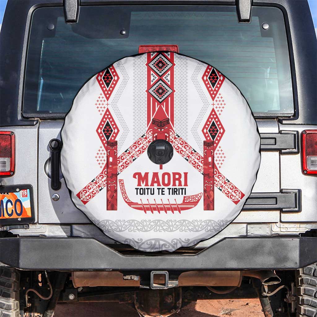 Toitu Te Tiriti Waitangi Spare Tire Cover White Wharenui House - Polynesian Pride