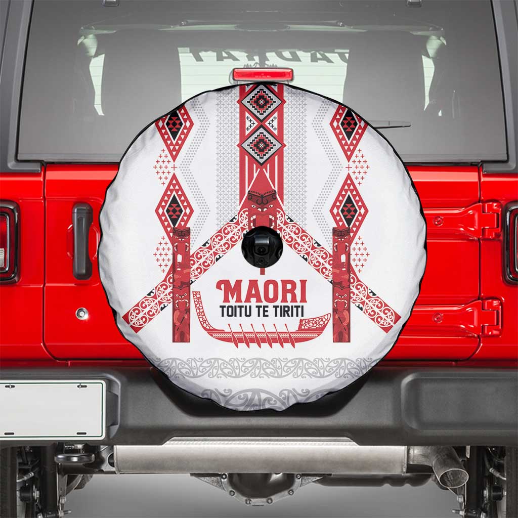 Toitu Te Tiriti Waitangi Spare Tire Cover White Wharenui House - Polynesian Pride