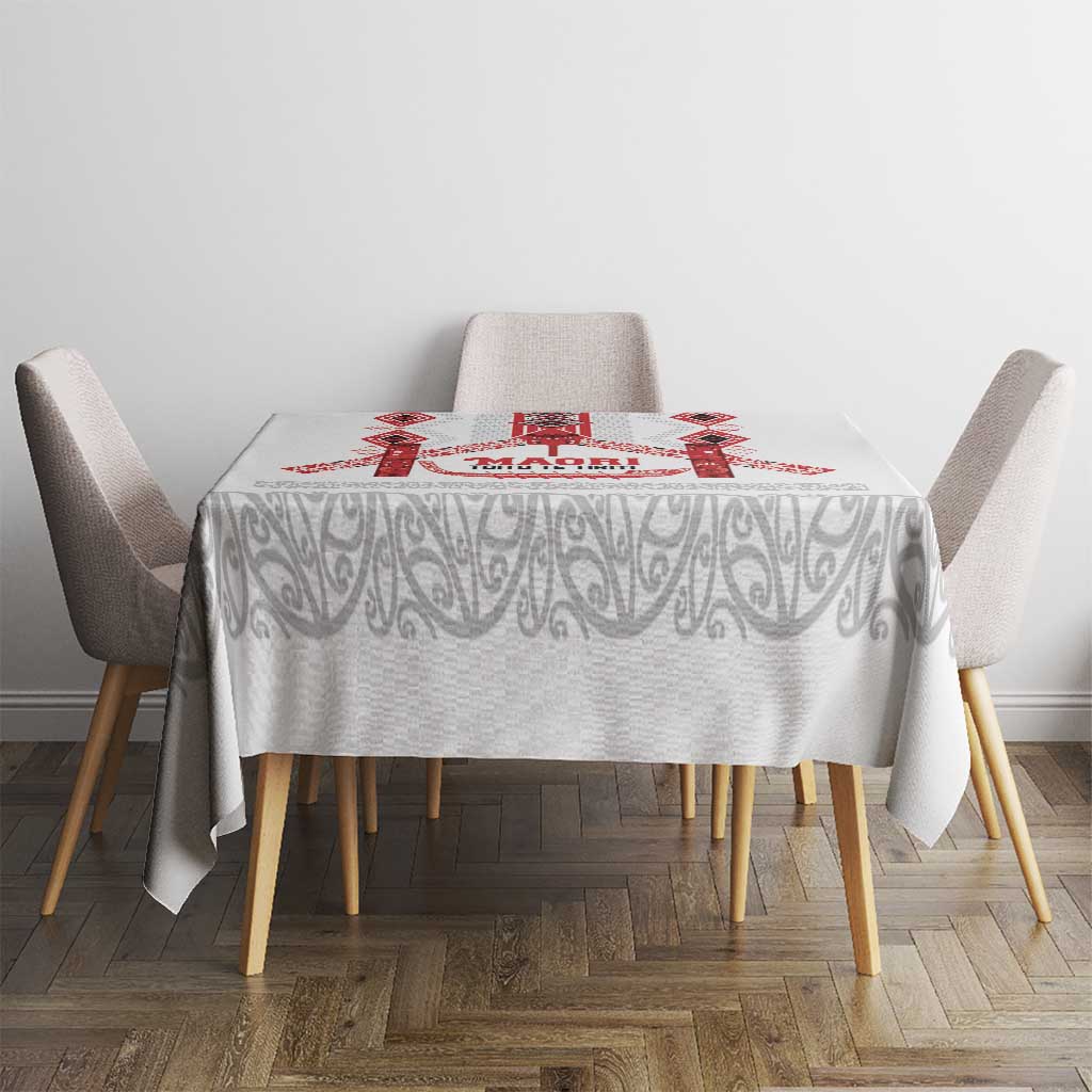 Toitu Te Tiriti Waitangi Tablecloth White Wharenui House - Polynesian Pride