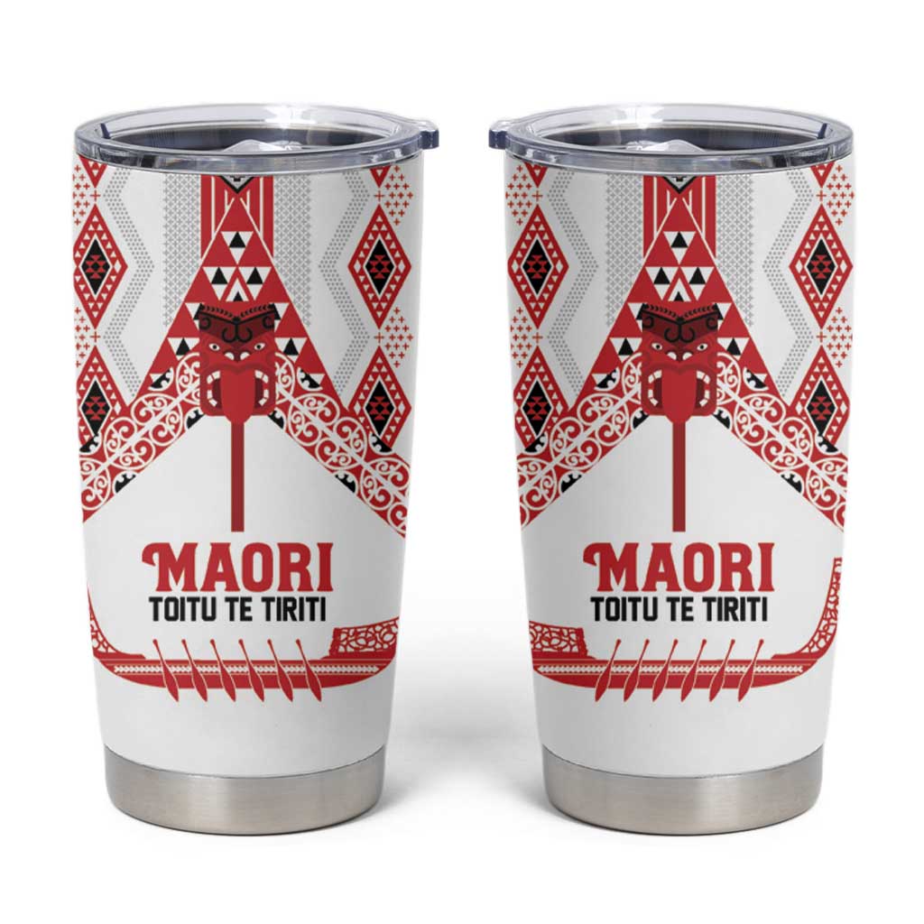 Toitu Te Tiriti Waitangi Tumbler Cup White Wharenui House - Polynesian Pride