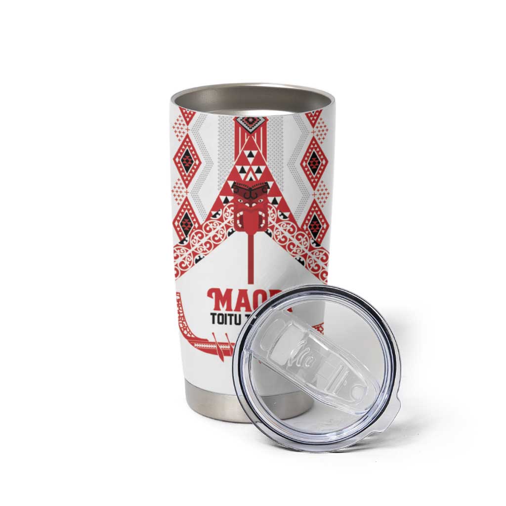 Toitu Te Tiriti Waitangi Tumbler Cup White Wharenui House - Polynesian Pride