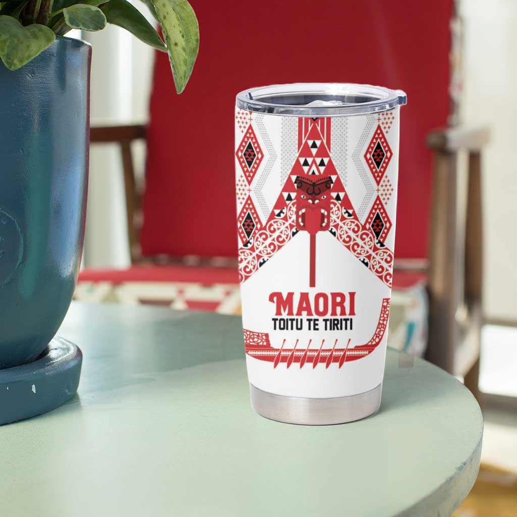 Toitu Te Tiriti Waitangi Tumbler Cup White Wharenui House - Polynesian Pride