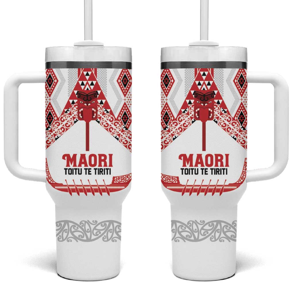 Toitu Te Tiriti Waitangi Tumbler With Handle White Wharenui House - Polynesian Pride