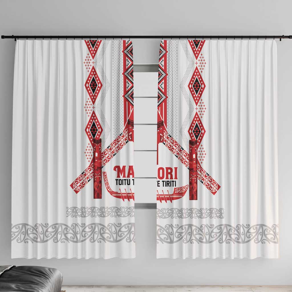 Toitu Te Tiriti Waitangi Window Curtain White Wharenui House - Polynesian Pride