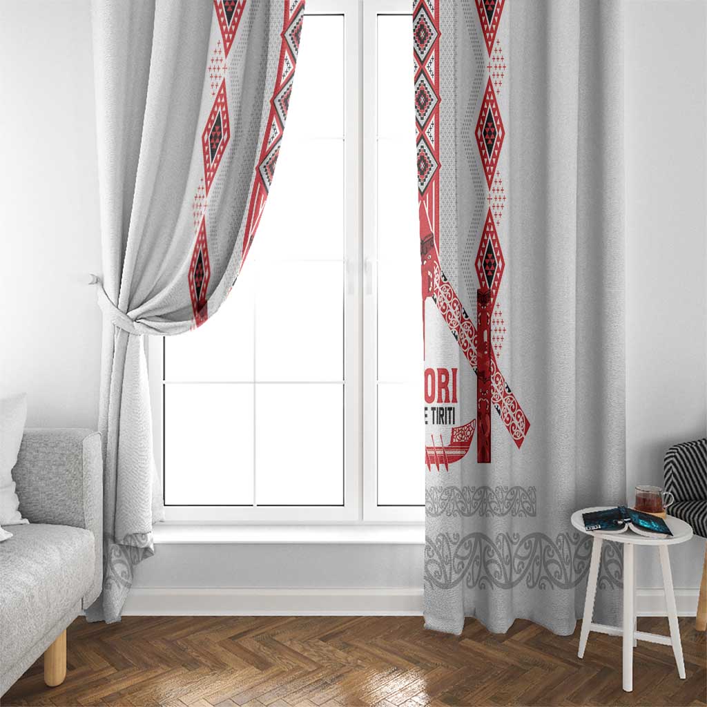 Toitu Te Tiriti Waitangi Window Curtain White Wharenui House - Polynesian Pride