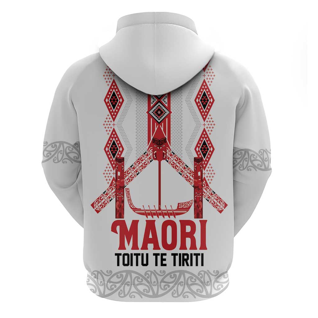 Toitu Te Tiriti Waitangi Zip Hoodie White Wharenui House LT9 - Polynesian Pride