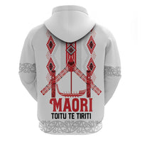 Toitu Te Tiriti Waitangi Zip Hoodie White Wharenui House LT9 - Polynesian Pride