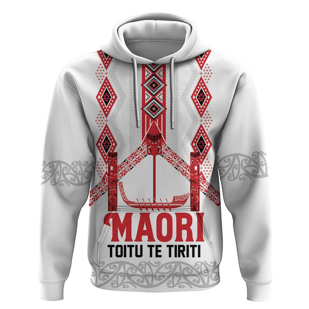 Toitu Te Tiriti Waitangi Zip Hoodie White Wharenui House LT9 Pullover Hoodie white - Polynesian Pride