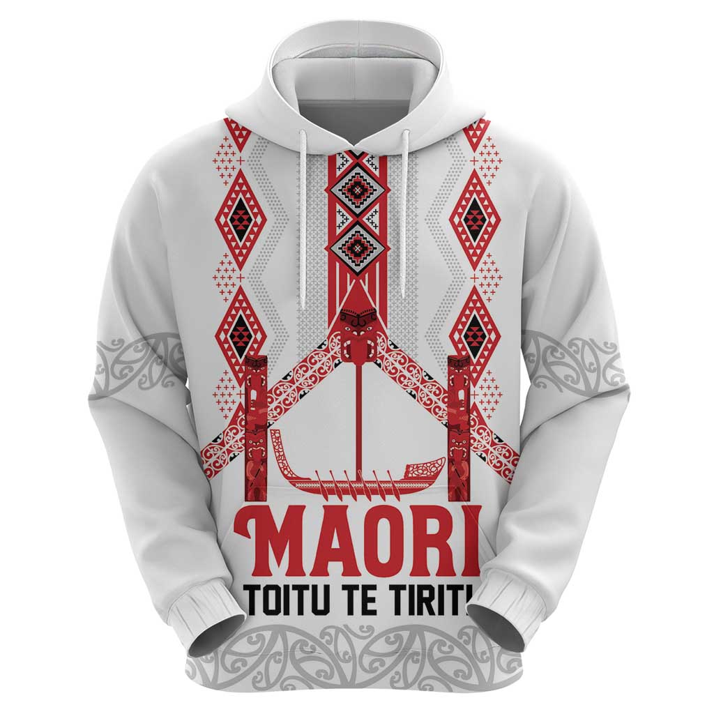 Toitu Te Tiriti Waitangi Zip Hoodie White Wharenui House LT9 - Polynesian Pride