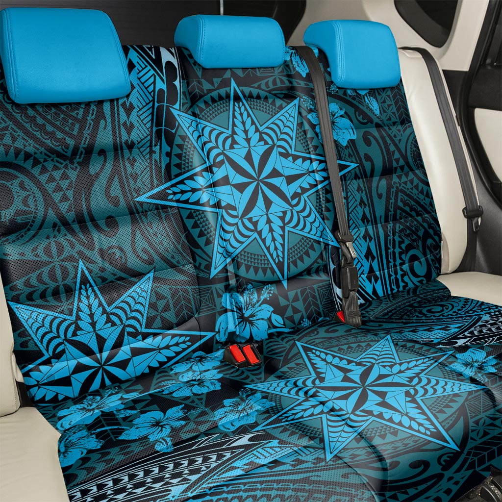 Vintage Tonga Tribal Ngatu Pattern Back Car Seat Cover With Pacific Floral Aqua Art LT9 - Polynesian Pride