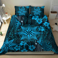 Vintage Tonga Tribal Ngatu Pattern Bedding Set With Pacific Floral Aqua Art