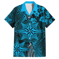 Vintage Tonga Tribal Ngatu Pattern Family Matching Long Sleeve Bodycon Dress and Hawaiian Shirt With Pacific Floral Aqua Art