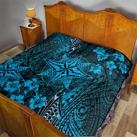 Vintage Tonga Tribal Ngatu Pattern Quilt With Pacific Floral Aqua Art