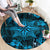 Vintage Tonga Tribal Ngatu Pattern Round Carpet With Pacific Floral Aqua Art