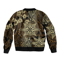 Vintage Tonga Tribal Ngatu Pattern Bomber Jacket With Pacific Floral Brown Art
